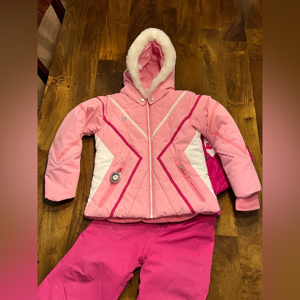 Obermeyer I-Grow Pink Ski Jacket and I-Grow Adjustable Bibs Size 6